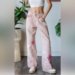 Oli & Hali Pink Star Embellished Straight Leg Jeans